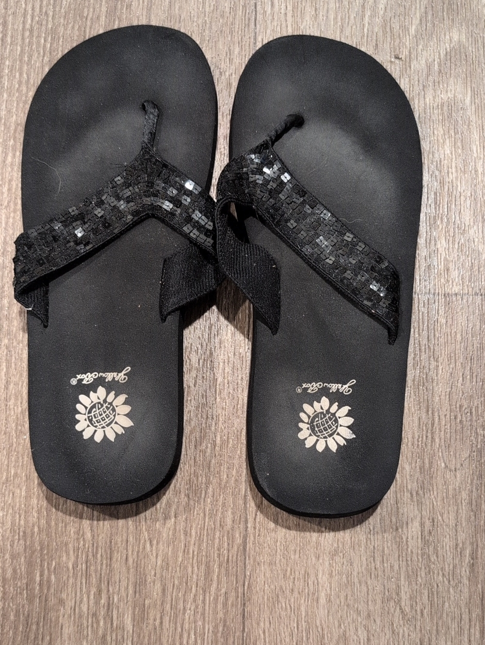 Yellow Box Black Sequin Toe-Post Sandals
